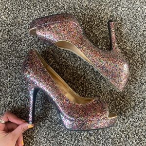 Candies rainbow sequin peep toe heels,  size 8 1/2